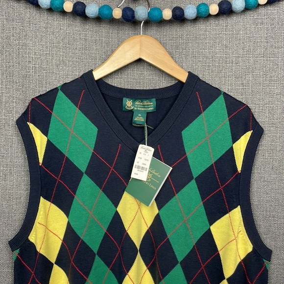 NWT Brooks Brothers Argyle Silk/Cotton Blend Vest St. Andrews Links Navy Size XL - Picture 13 of 17